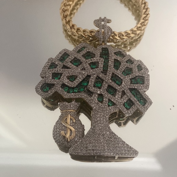 His and hers gold Money Tree pendants w/ real diamonds and Franco chains! - Picture 6 of 7